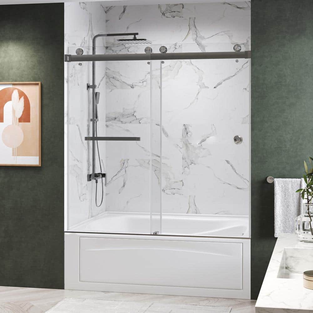 60'' W x 72'' H Brushed Nickel Frameless Sliding Shower Door