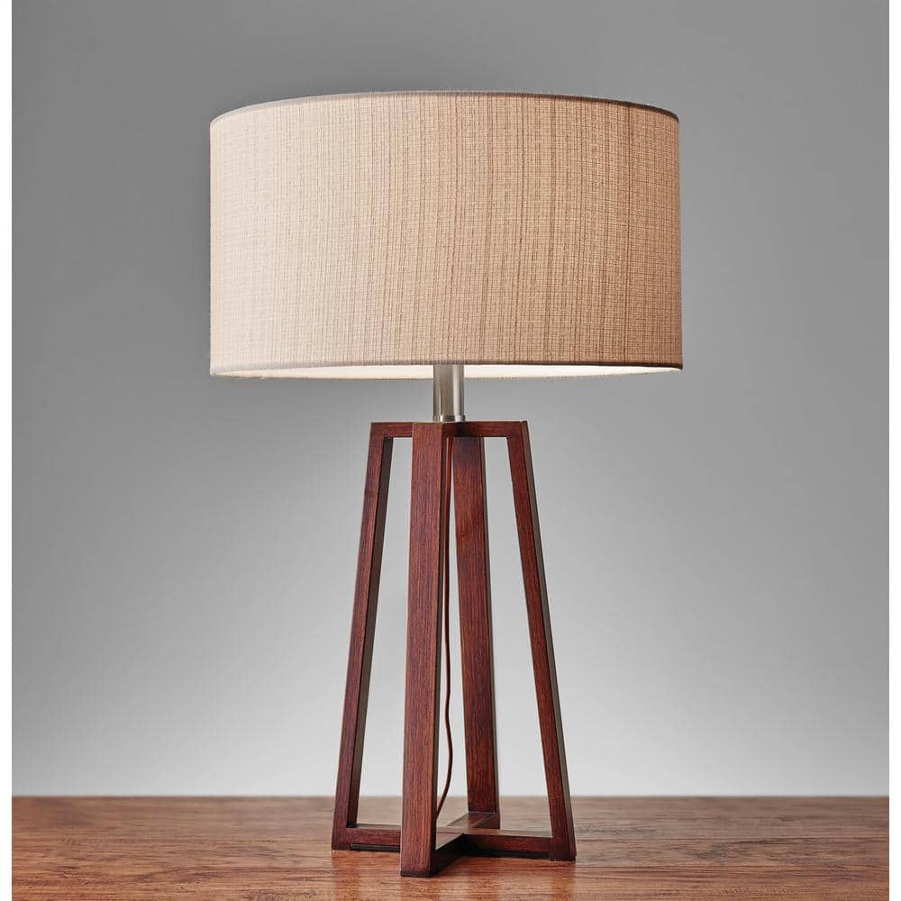 Quinn 23.75" Walnut Wood Table Lamp with Linen Shade