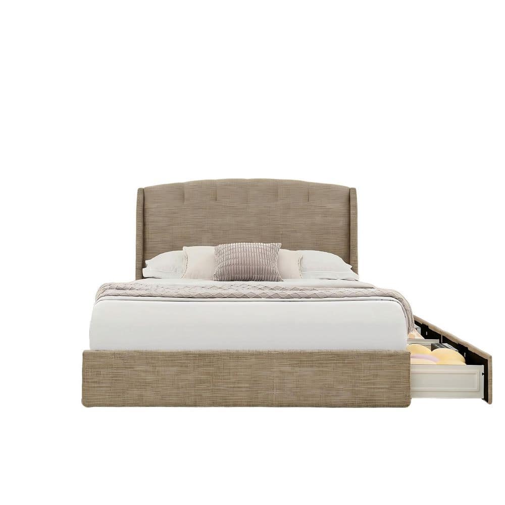 Light Brown Metal Frame Queen Size Linen Upholstered Platform Bed with 4 Storage Drawers and Tall Headboard price history on PriceWatchPro