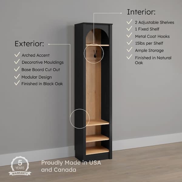 Prepac Ark Black Oak Arched Entryway Coat Rack with Coat Hooks