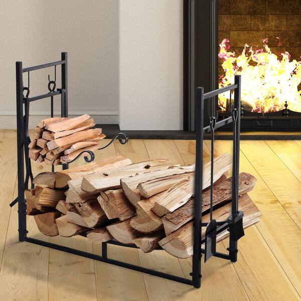 Log Rack Holder With Fireplace Tools, Outdoor Fire Log Holder With Cover