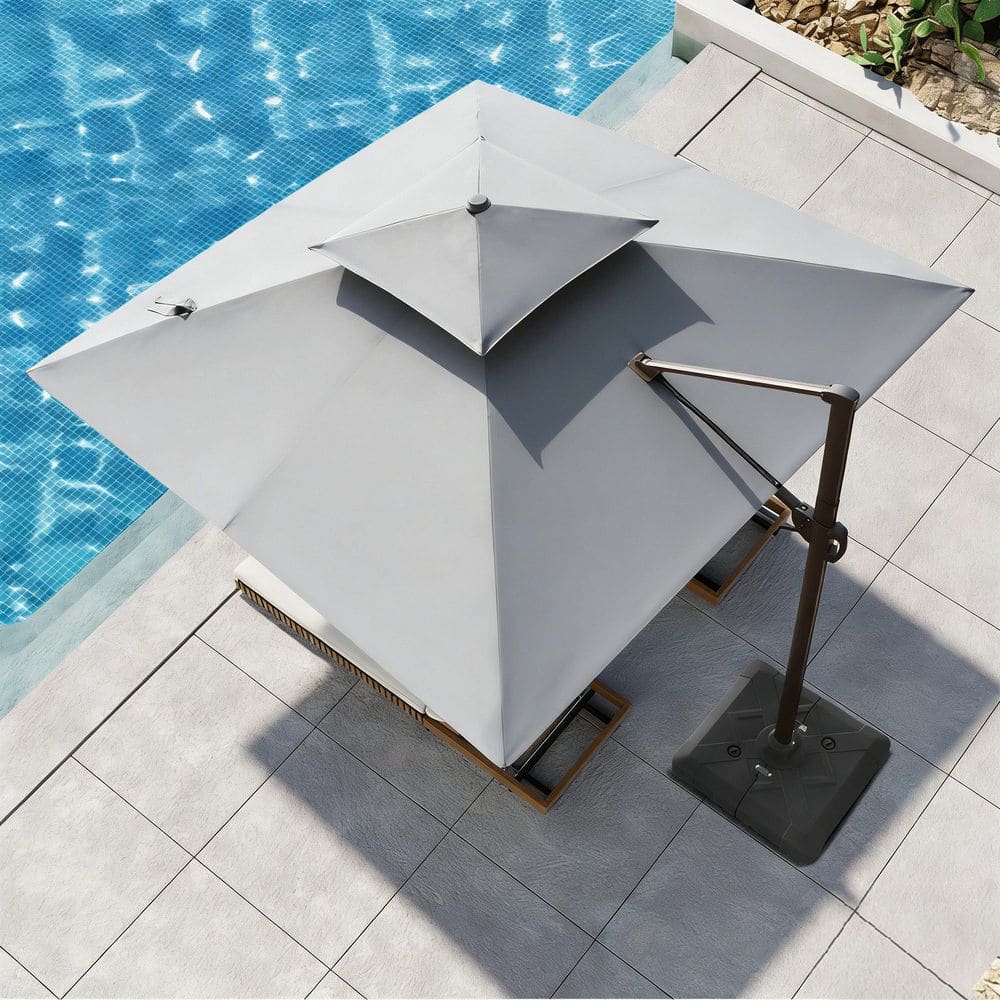Double Top 11.5 ft. Square Aluminum Outdoor 360° Rotation Cantilever Patio Umbrella in Light Gray with 260 lbs. Base price history on PriceWatchPro
