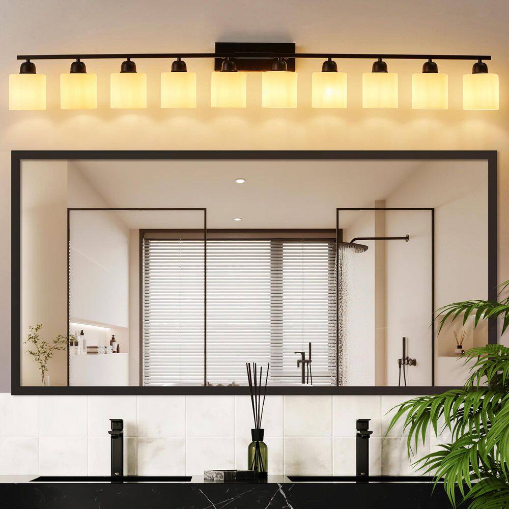 65 in. 10-Light Black Modern Vanity Light Wall Lamp Sconce Over Mirror with Frosted Milky White Glass Shade price history on PriceWatchPro