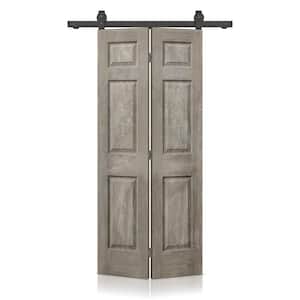 36 in. x 84 in. Hollow Core Vintage Gray Stain 6 Panel MDF Composite Bi-Fold Barn Door with Sliding Hardware Kit