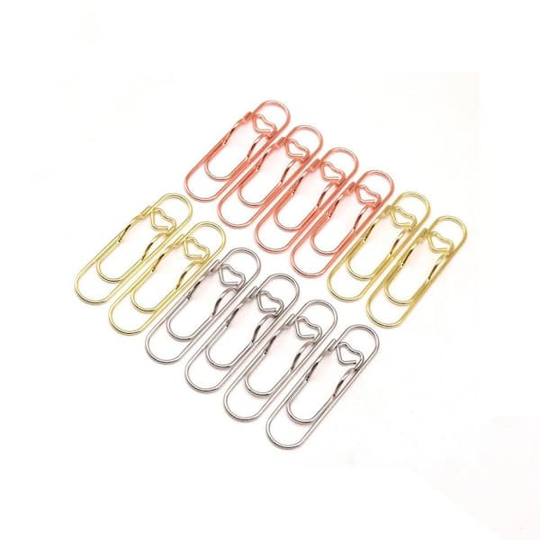 12-Pack Jumbo Heart Metal Pen Holder Clips Silver Office Supply Stainless Steel Notebook Planner Clip Set