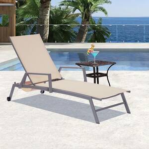78 in. Aluminum Frame Outdoor Chaise Lounge Chair Patio Lawn Beach Pool Side Recliner Chair with Armrests in Beige
