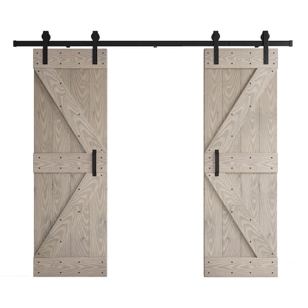 COAST SEQUOIA INC Coast Sequoia Embossing K Series 60 in. x 84 in. Light Gray Knotty Wood Double Sliding Door with Hardware Kit