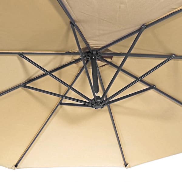 heavy duty cantilever patio umbrella MEVBC 10x13FT with LED Lights and Base Included Aluminum Umbrella Base | Ottoman Included Vinyl Coated Weave:Black Discount Eligible