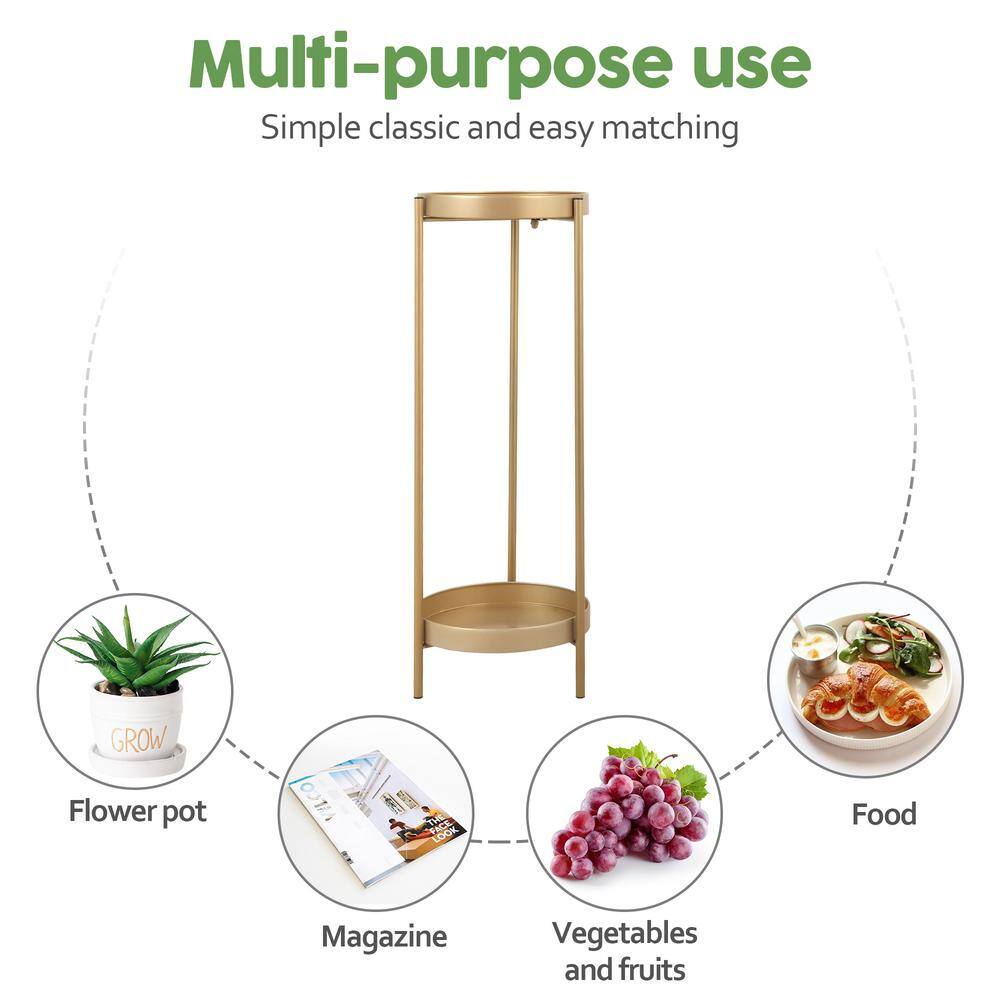 Golden 2-Tier Metal Plant Stand with Removable Trays