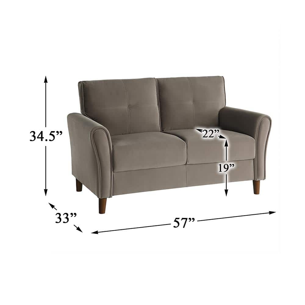 Brown Velvet Tufted Loveseat with Flared Arms and Wood Frame