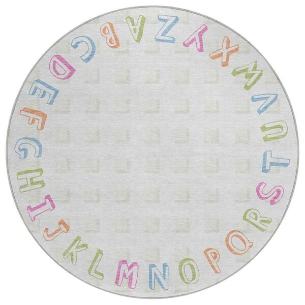 Chantille Machine Washable Indoor/Outdoor Abstract ACN2827 Ivory 8 ft. x 8 ft. Round Rug