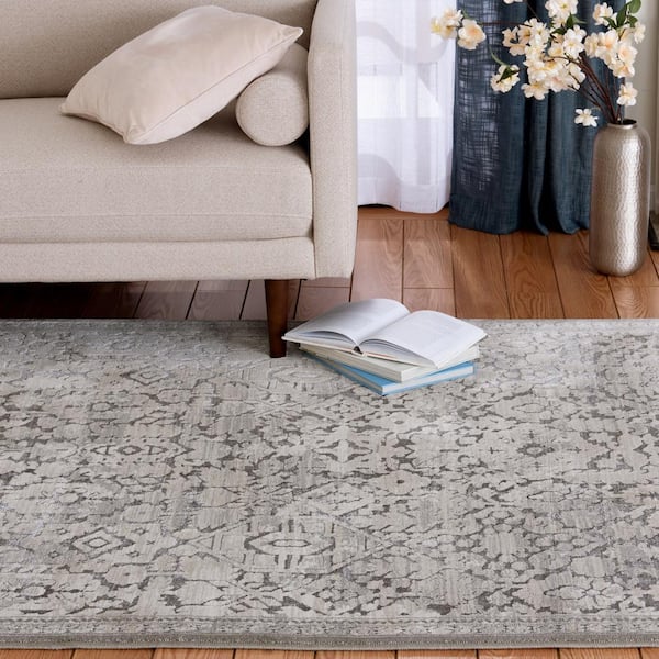 Skyline Gray  Doormat 3 ft. x 5 ft. Floral Area Rug