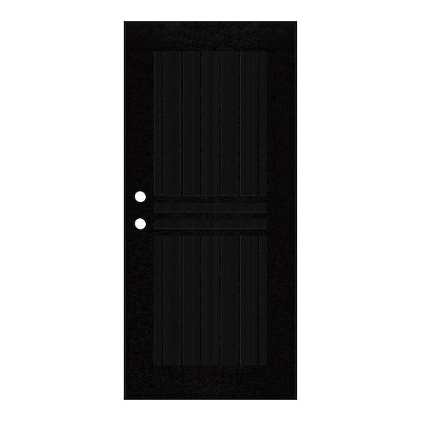 Unique Home Designs 32 in. x 80 in. Plain Bar Black Left-Hand Surface Mount Aluminum Security Door with Charcoal Insect Screen