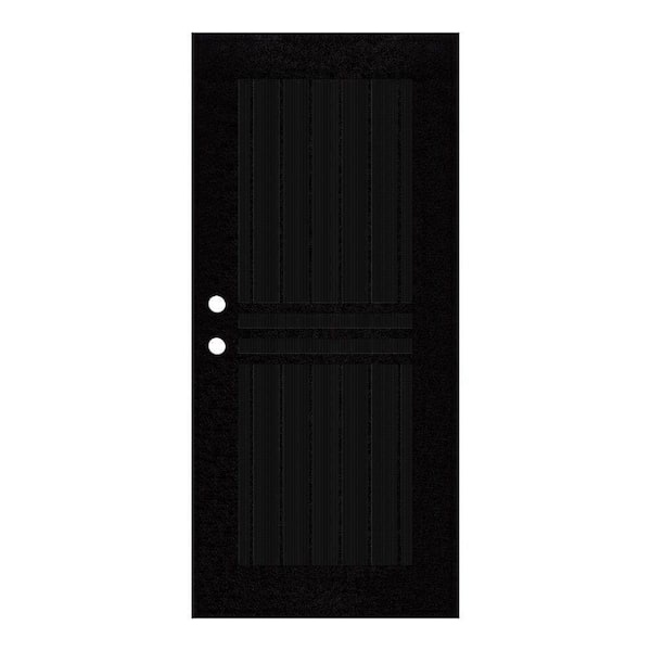 Unique Home Designs 36 in. x 80 in. Plain Bar Black Left-Hand Surface Mount Aluminum Security Door with Charcoal Insect Screen