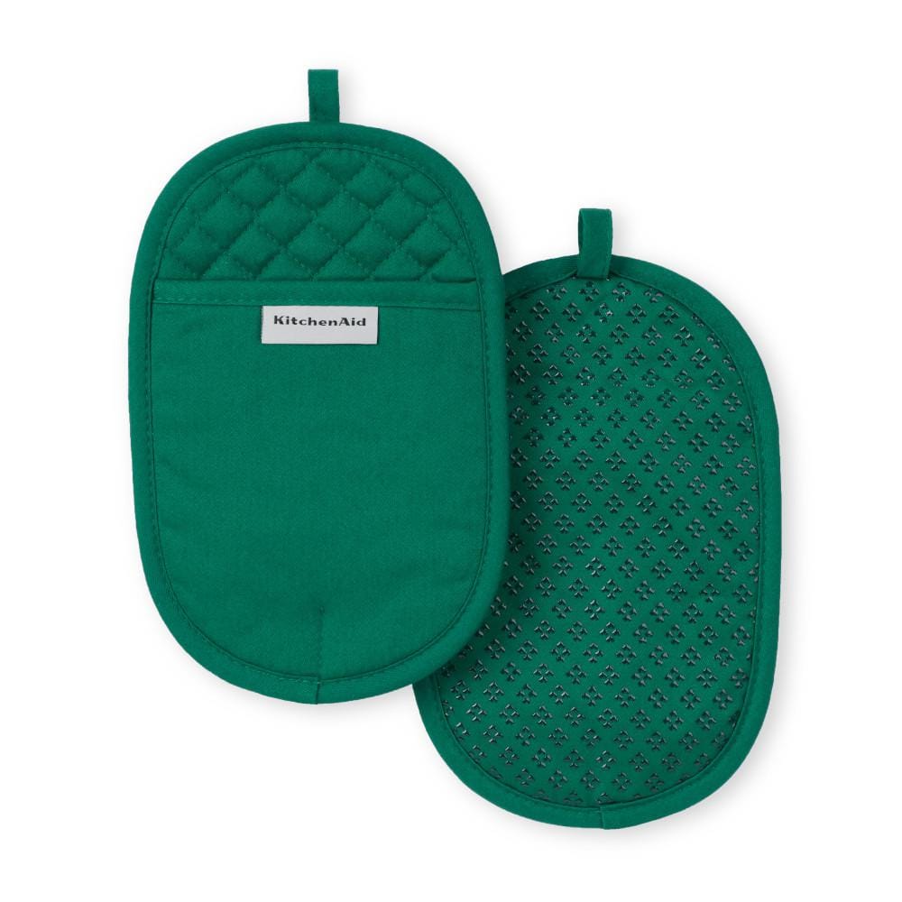 Asteroid Dark Green Silicone Grip Oval Pot Holder Set