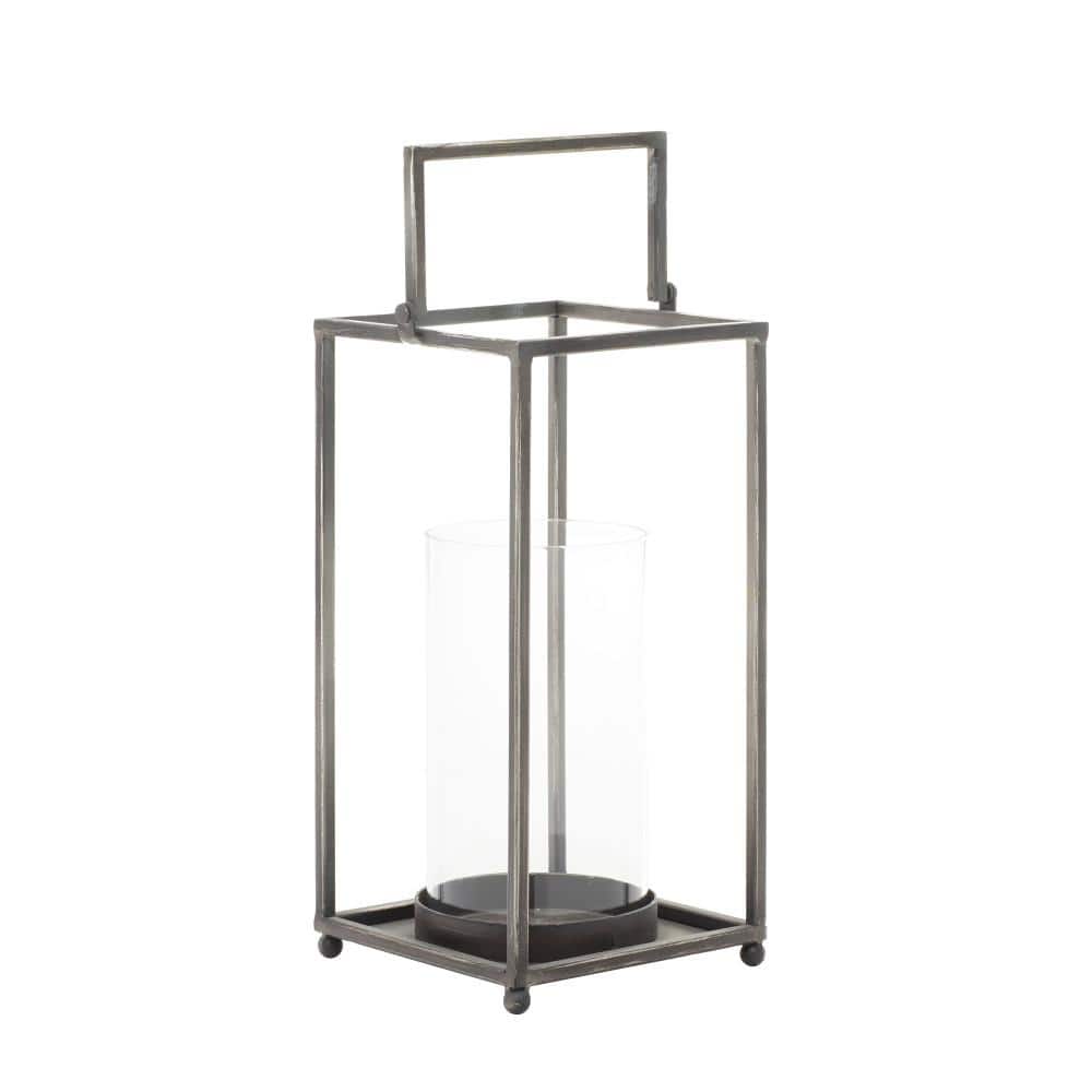 Elegant Black Metal Glass Hurricane Candle Lantern - 16" Height