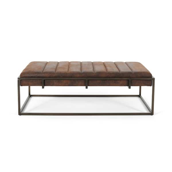 Noble House Magdalene Brown Fabric Upholstered Bench Ottoman