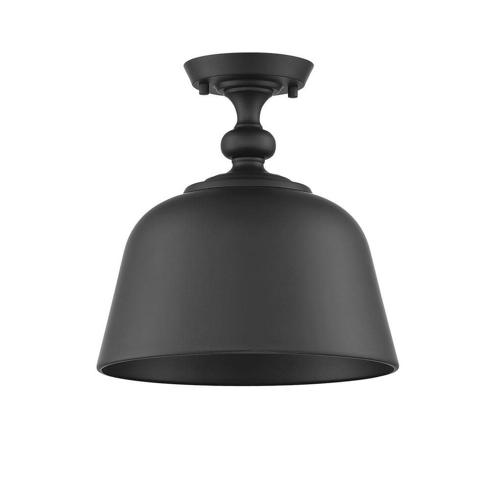 Matte Black Glass and Nickel Semi-Flush Mount Light
