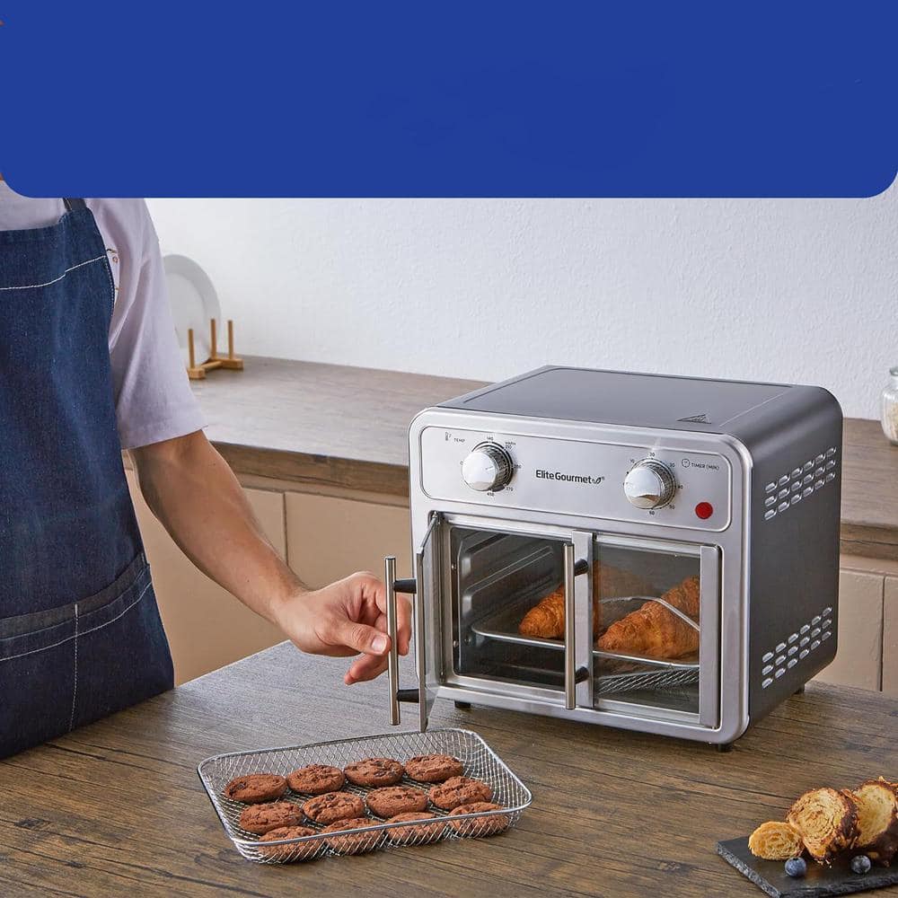 Elite Gourmet Stainless Steel Dual Basket Electric Air Fryer Oven