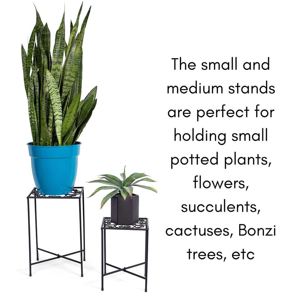 Black Iron Scroll Design Indoor Plant Stands, Set of 2