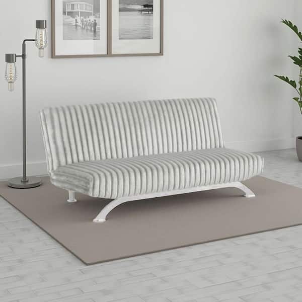 Villy 71 in. Light Gray and Chrome Fabric Standard Futon Twin Size Sofa Bed with Metal Legs