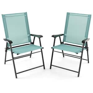 Folding Portable Metal Outdoor Dining Chair in Light Green (Set of 2)