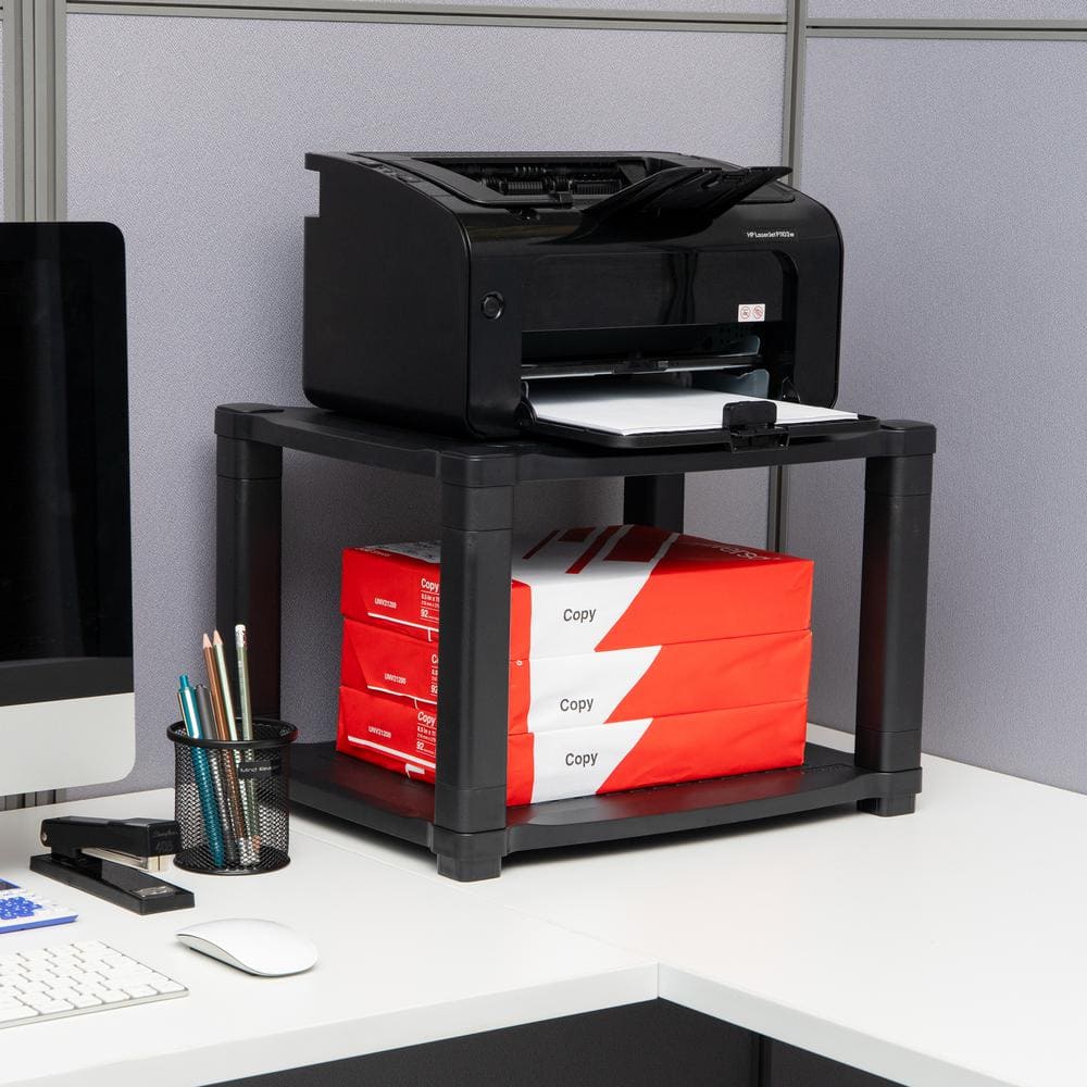 Black Adjustable Height Mobile Printer Cart with 3 Shelves