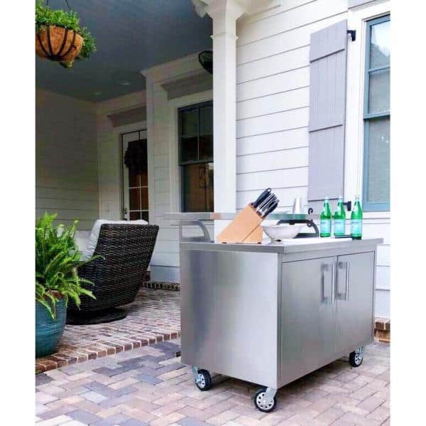 Casa Nico's All-Metal 48'' Stainless Steel (Grade 304) Freestanding Fully Sealed Bar Cabinet with Heavy Duty Locking Casters & Adjustable Bar Top