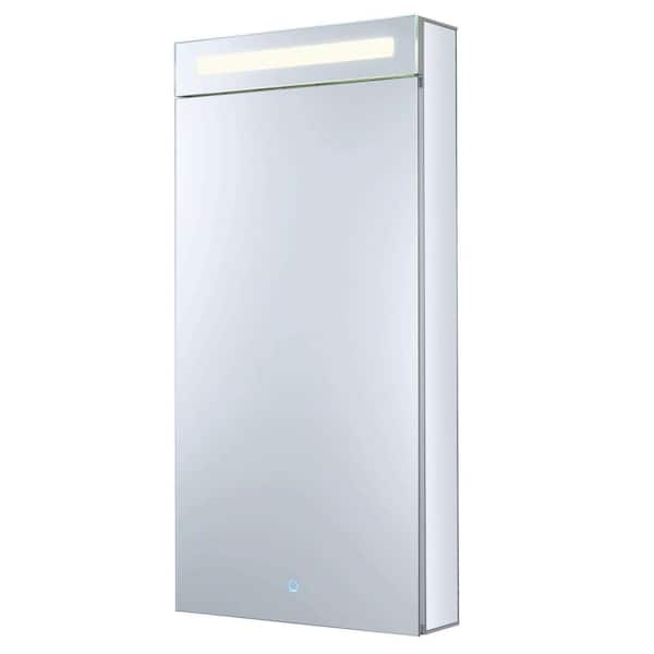 FINE FIXTURES 20 in. x 40 in. Recessed or Surface Wall Mount Medicine Cabinet in Stainless Steel with LED Lighting Left Hinge