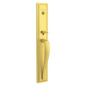 Torrey Pines Satin Brass Low Profile Single Cylinder Entry Door Handleset and Torrey Lever Feat SmartKey Security