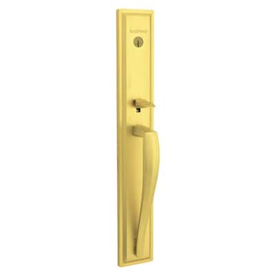 Prestige Torrey Pines Satin Brass Single Cylinder Entry Door Handleset with  Torrey Door Handle Feat SmartKey Security