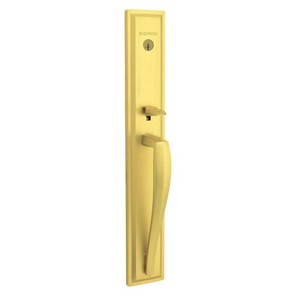 Baldwin Torrey Pines Satin Brass Low Profile Single Cylinder Entry Door Handleset and Torrey Lever Feat SmartKey Security