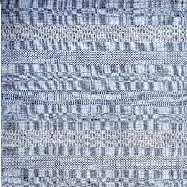 2 ft. x 8 ft. Blue, Silver Striped Area Rug