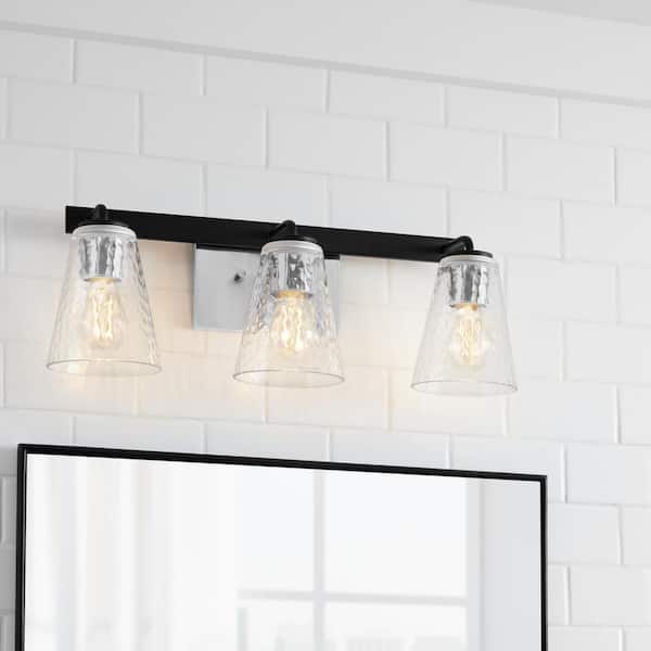 Home Decorators Collection Westbrook 3-Light Matte Black Modern Bathroom Vanity Light with Chrome Accents