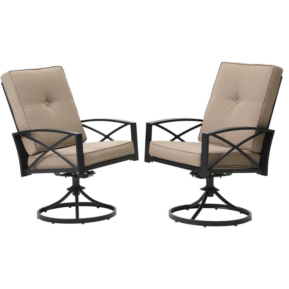 ToolCat Black Frame Swivel Steel Outdoor Dining Chair with Brown ...