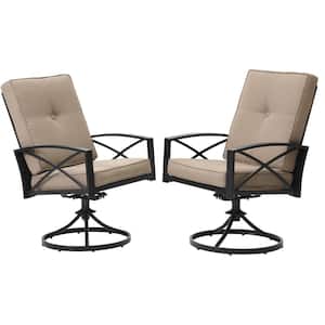 Black Frame Swivel Steel Outdoor Dining Chair with Brown Cushion (2-Pack)