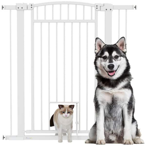 Dog Gate, 30 in. - 41 in. Extra Wide Walk Through Pet Gate w/ Cat Door, 3in. and 5.5in. Extension Kits, Pressure Mounted