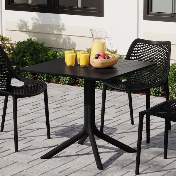 Frond and Form Outdoor Patio Modern Poly Plastic 31.5 in. Square Pedestal Dining Table, Black