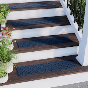 Waterhog Argyle Navy 8.5 in. x 30 in. PET Polyester Indoor Outdoor Stair Tread Cover (Set of 4)