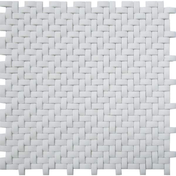 Apollo Tile White 4 in. x 5 in. Basketweave Matte Finished Recycled Glass Mosaic Tile Sample (0.13 sq. ft./Piece)