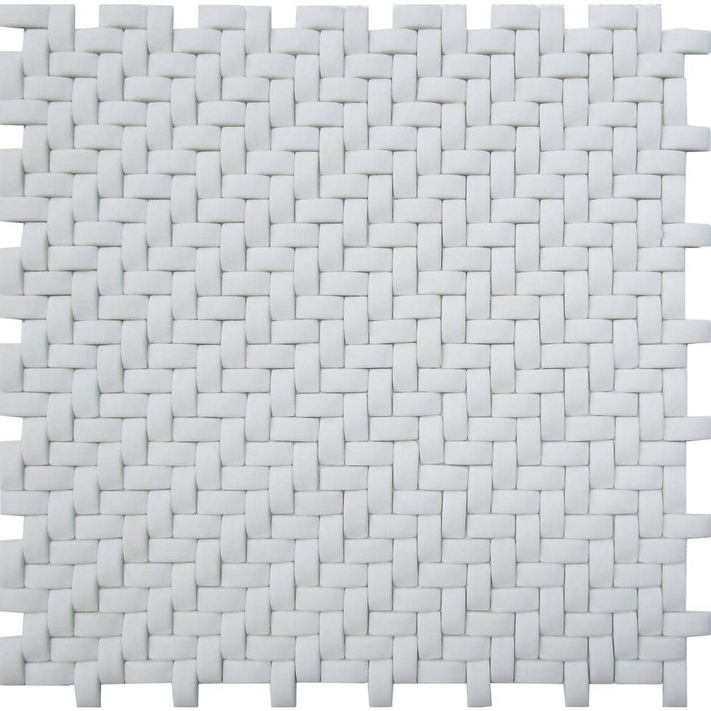 White Matte Basketweave Recycled Glass Mosaic Tile