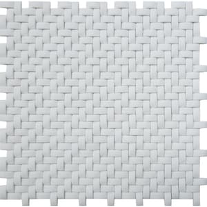 White 11.7 in. x 11.8 in. Basketweave Matte Finished Recycled Glass Mosaic Tile (4.79 sq. ft./Case)