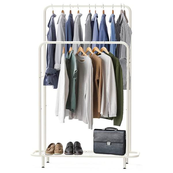 White Metal Garment Clothes Rack Double Rods 43.3 in. W x 50.3 in. H