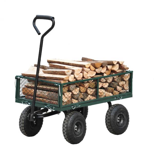 HOTEBIKE 9 cu. ft. Metal Green Wagon Cart Garden Cart