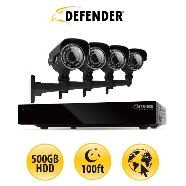 Defender 4-Channel 500GB Hard Drive Surveillance System with (4) 600 TVL Cameras