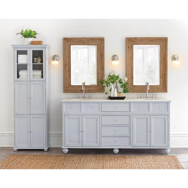 Home Decorators Collection Hampton Harbor 72 in. W x 22 in. D x 36 in. H Double Sink Freestanding Bath Vanity in Gray with White Marble Top