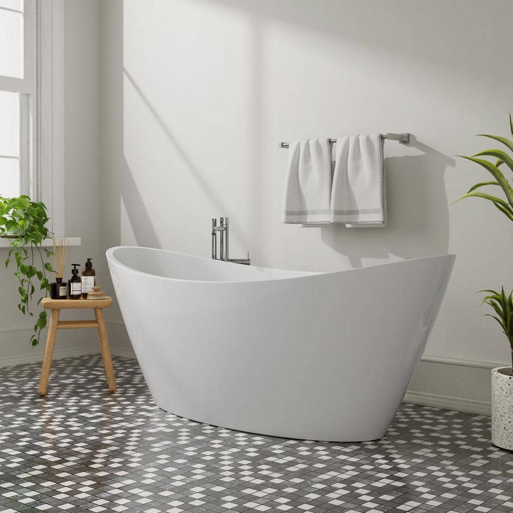 67 in. Acrylic Flatbottom Hourglass Freestanding Soaking Bathtub in White with Brushed Nickel Overflow and Drain price history on PriceWatchPro