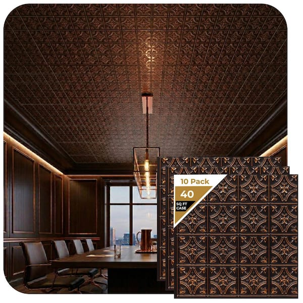 Gothic Reams Antique Copper 2 ft. x 2 ft. PVC Glue Up Faux Tin Ceiling Tile (40 sq. ft. /Case)