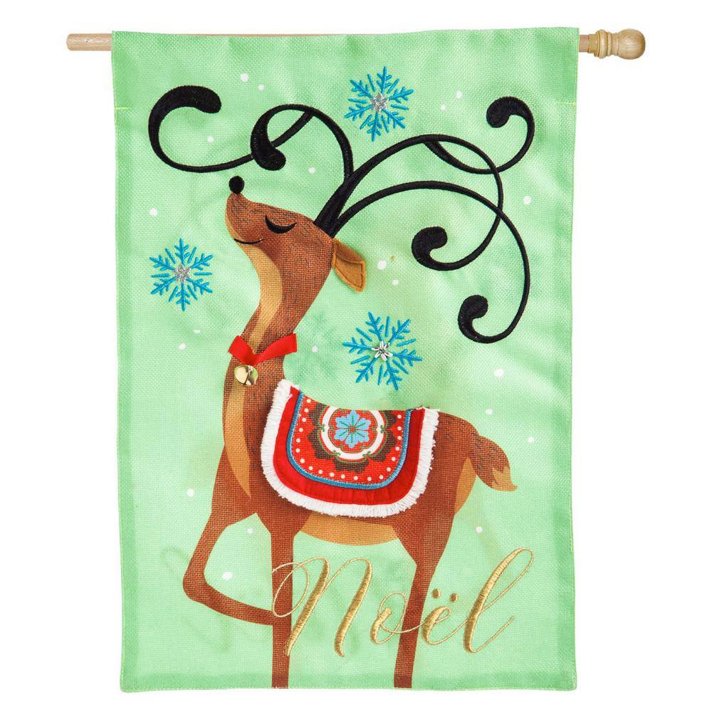 Evergreen 28 in. x 44 in. Noel's Reindeer House Burlap Flag13B4523BL