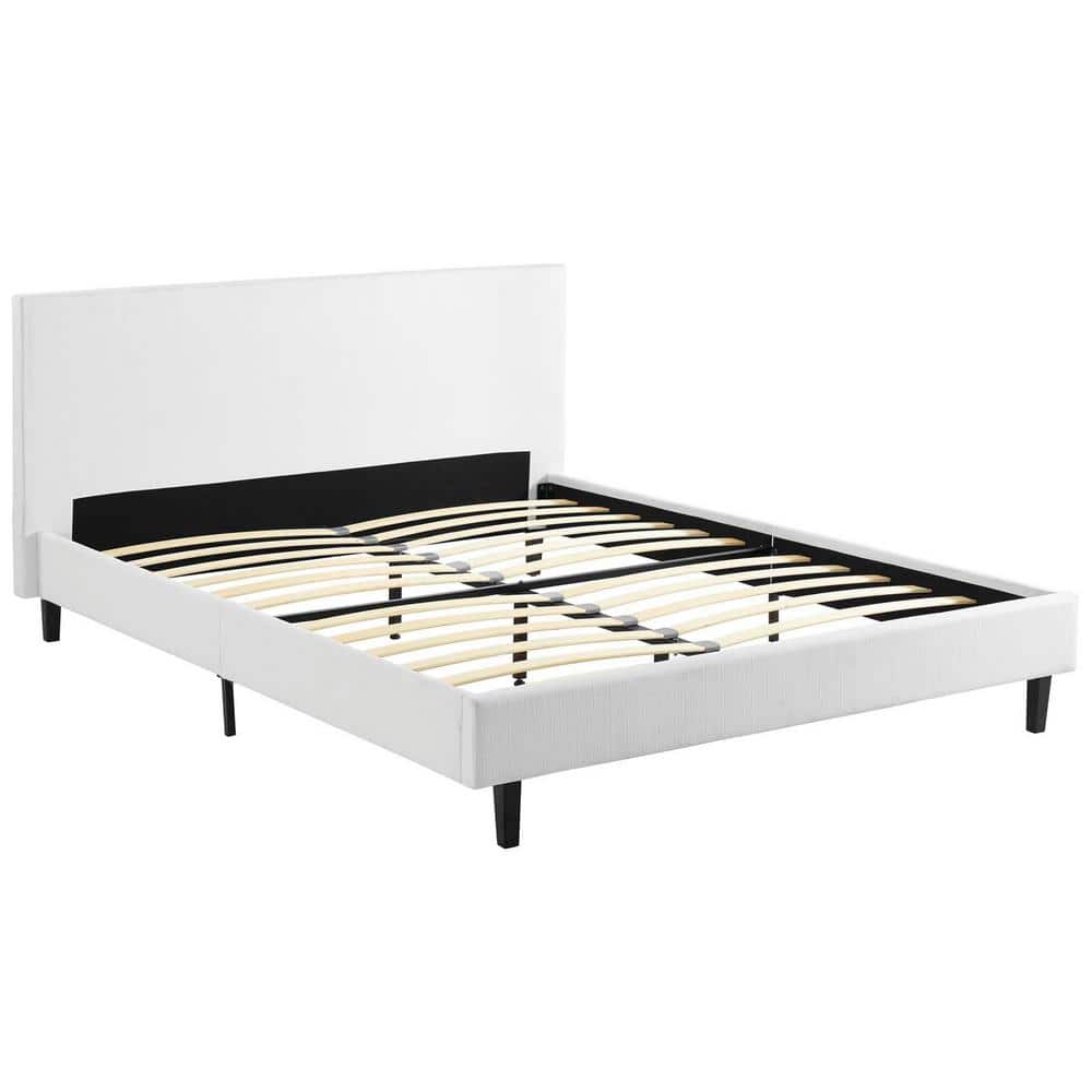 Anya White Full Upholstered Platform Bed with Wood Slat Support